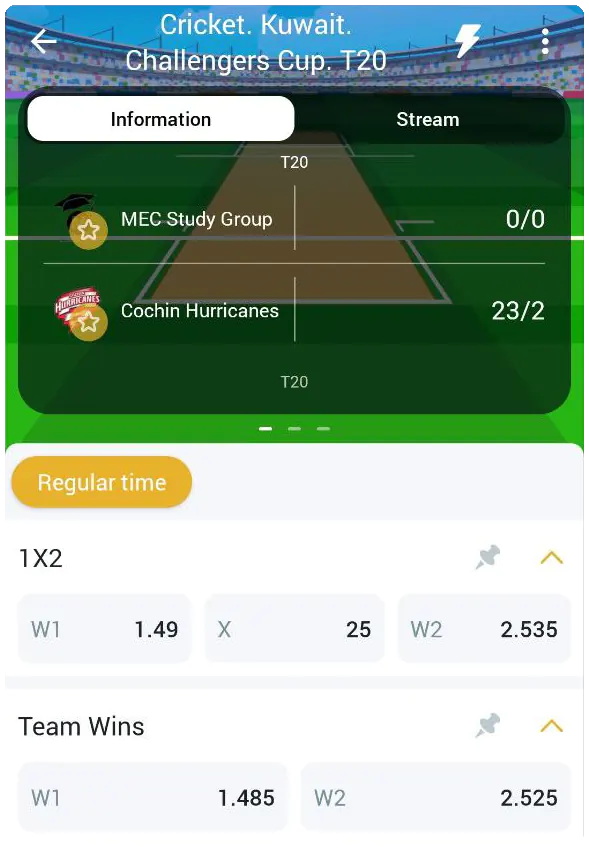 Live Cricket bet by Melbet app